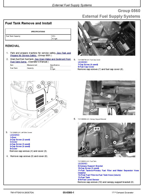 John Deere 17P (SN from K_ 00001) Compact Excavators Repair Manual (TM14770X019)