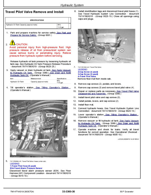John Deere 50P (SN from H_ 00001) Compact Excavators Repair Manual (TM14774X019)