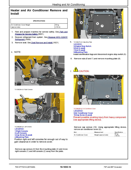 John Deere 75P and 85P (SN from J_ 00001) Crawler Excavators Repair Manual (TM14777X019)