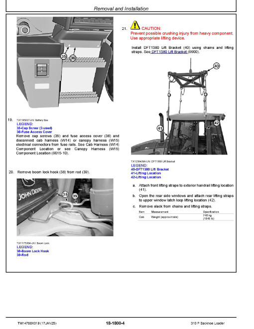 John Deere 310P (SN from F_ 00004) Backhoe Loaders Repair Manual (TM14788X019)