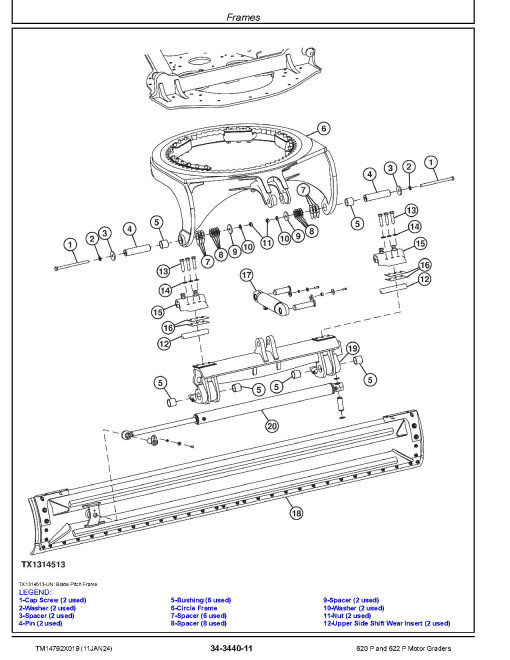 John Deere 620 P and 622 P Motor Graders (SN. from C_ 00001, D_ 00001) Repair Manual (TM14792X019)