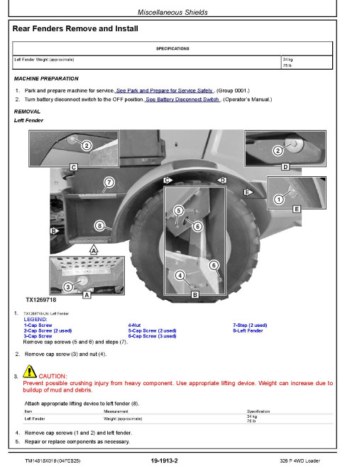 John Deere 326P (SN from 076859) 4WD Wheeled Loaders Repair Manual (TM14818X019)