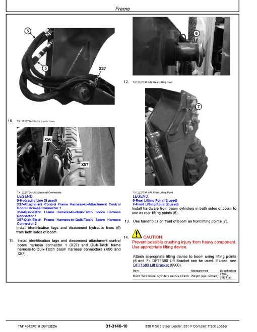 John Deere 331P Compact Track Loaders and 330P Skid Steer Loaders (SN. from F_ 01130) Repair Manual (TM14842X019)