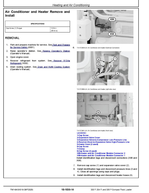 John Deere 333P, 335P Compact Track Loaders and 334P Skid Steer Loaders Repair Manual (TM14843X019)