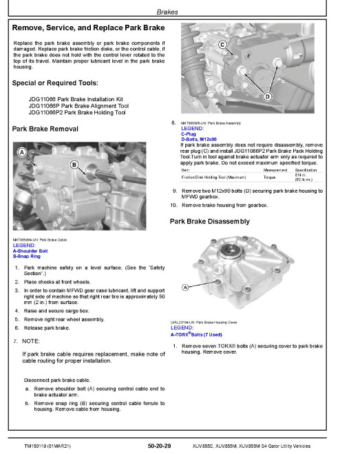 John Deere XUV855E, XUV855M and XUV855M S4 Gator Utility Vehicles (SN: 010001-040000) Technical Manual (TM150119) John Deere XUV855E, XUV855M and XUV855M S4 Gator Utility Vehicles (SN: 010001-040000) Technical Manual (TM150119)
