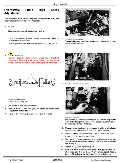John Deere 244E Compact 4WD Loaders Operation and Test Manual (TM1502) John Deere 244E Compact 4WD Loaders Operation and Test Manual (TM1502)