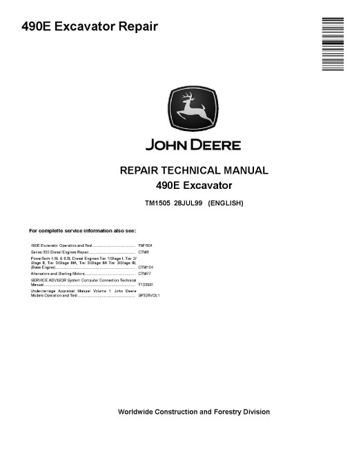 John Deere 490E Crawler Excavators Repair Manual (TM1505) John Deere 490E Crawler Excavators Repair Manual (TM1505)