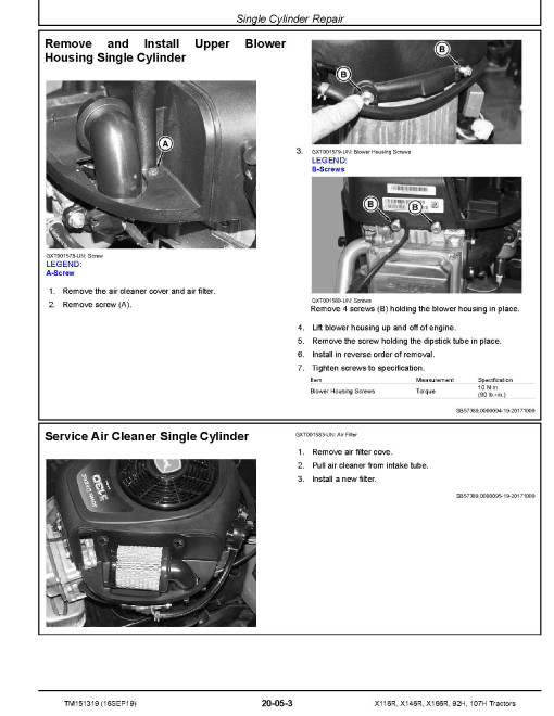 John Deere 107H, 92H, X116R, X146R and X166R Lawn Tractors Technical Manual (TM151319) John Deere 107H, 92H, X116R, X146R and X166R Lawn Tractors Technical Manual (TM151319)