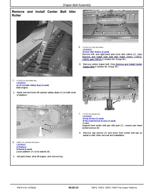 John Deere 730FD, 735FD, 740FD and 745FD Flex Draper Platforms Repair Manual (TM151419) John Deere 730FD, 735FD, 740FD and 745FD Flex Draper Platforms Repair Manual (TM151419)