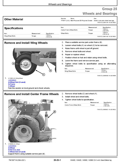 John Deere N530C, N536C, N540C and N542C Drills with Seed Metering Repair Manual (TM152719)