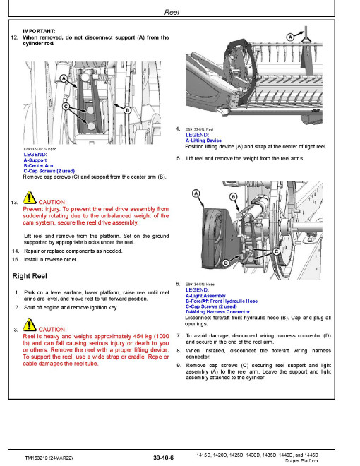 John Deere 1415D, 1420D, 1425D, 1430D, 1435D, 1440D and 1445D Draper Platforms Technical Manual (TM153219) John Deere 1415D, 1420D, 1425D, 1430D, 1435D, 1440D and 1445D Draper Platforms Technical Manual (TM153219)