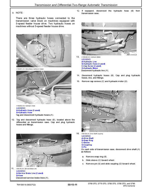 John Deere S760 STS, S770 STS, S780 STS, S785 STS and S790 STS Combines Repair Manual (TM153519)