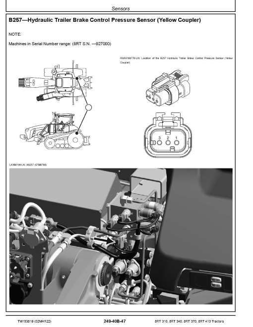 John Deere 8RT 310, 8RT 340, 8RT 370 and 8RT 410 Tracked Tractors (SN. from 924001) Diagnostic Manual (TM153819) John Deere 8RT 310, 8RT 340, 8RT 370 and 8RT 410 Tracked Tractors (SN. from 924001) Diagnostic Manual (TM153819)