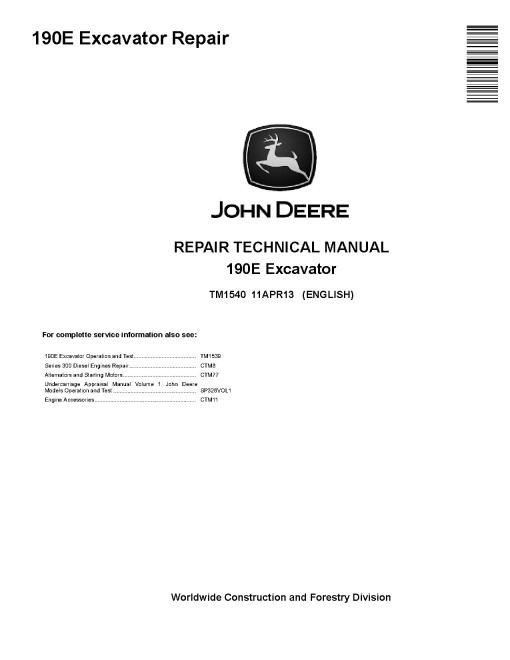 John Deere 190E Crawler Excavators Repair Manual (TM1540) John Deere 190E Crawler Excavators Repair Manual (TM1540)