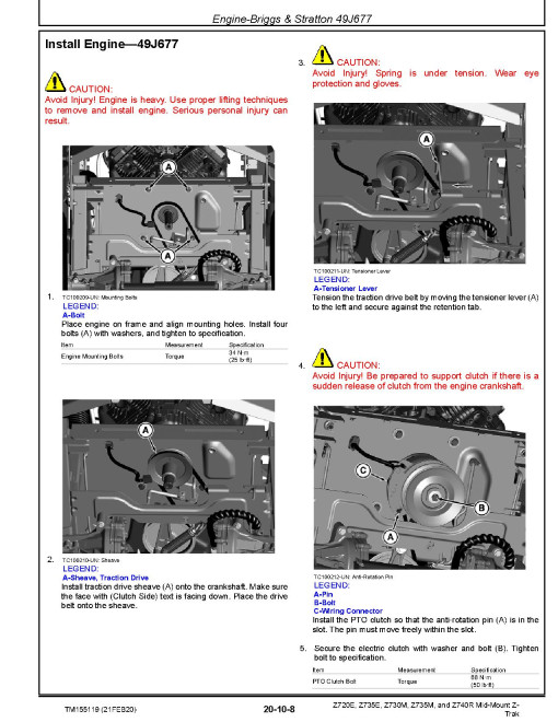 John Deere Z-Trak Z720E, Z730M, Z735E, Z735M and Z740R Mid-Mount Zero-Turn Mowers Technical Manual (TM155119) John Deere Z-Trak Z720E, Z730M, Z735E, Z735M and Z740R Mid-Mount Zero-Turn Mowers Technical Manual (TM155119)