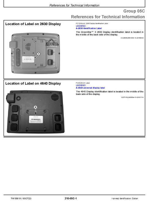 John Deere Harvest Identification, Cotton (PIN. from PCXL02C150000, PCXL02D150000) Technical Manual (TM155619)