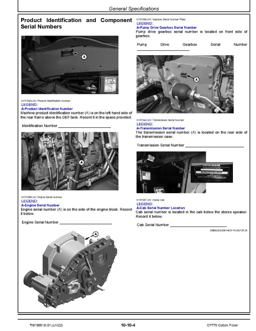 John Deere CP770 (SN: 200001-248999) Cotton Pickers Repair Manual (TM156519) John Deere CP770 (SN: 200001-248999) Cotton Pickers Repair Manual (TM156519)