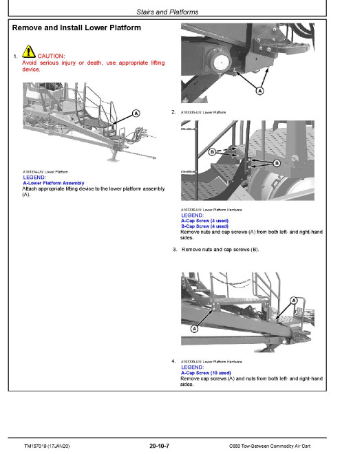 John Deere C650 Tow Between Commodity Air Carts Repair Manual (TM157019)