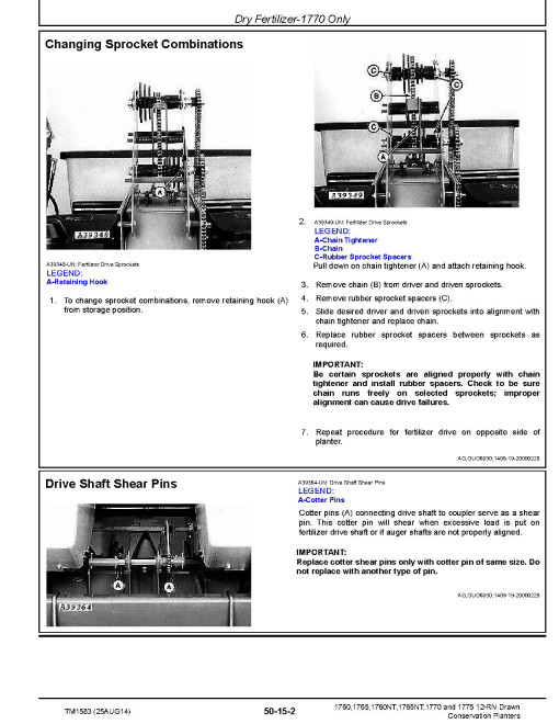 John Deere 1760, 1760NT, 1765, 1765NT, 1770 and 1775 12-RN Drawn Conservation Planters Technical Manual (TM1583)