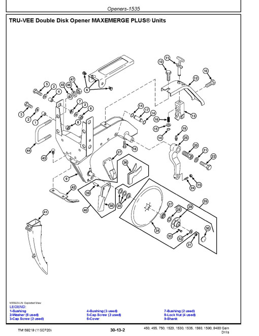 John Deere 1520, 1530, 1535, 1560, 1590, 450, 455, 750 and 9400 Grain Drills Technical Manual (TM159219)