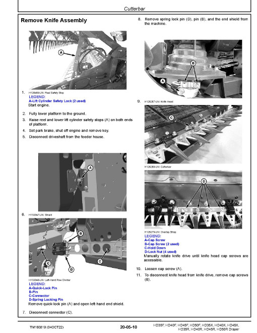 John Deere HD35F, HD35R, HD35X, HD40F, HD40R, HD40X, HD45F, HD45R, HD45X, HD50F and HD50R Draper Platform Repair Manual (TM160819) John Deere HD35F, HD35R, HD35X, HD40F, HD40R, HD40X, HD45F, HD45R, HD45X, HD50F and HD50R Draper Platform Repair Manual (TM160819)