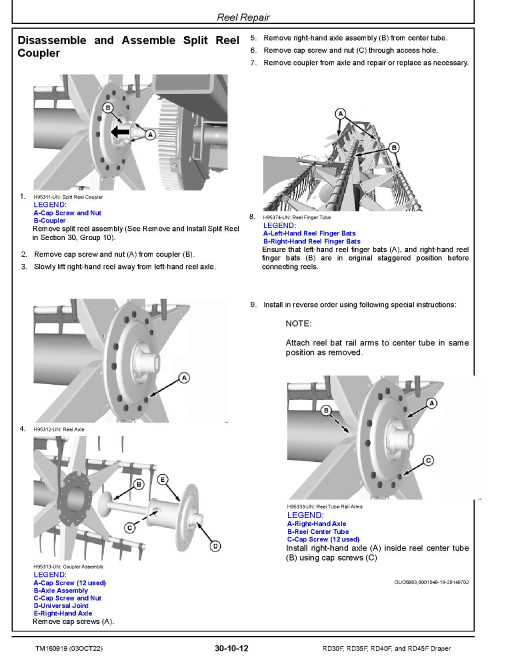 John Deere RD30F, RD35F, RD40F and RD45F Draper Repair Manual (TM160919) John Deere RD30F, RD35F, RD40F and RD45F Draper Repair Manual (TM160919)