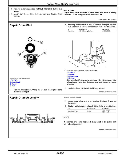 John Deere 9976 Cotton Pickers Repair Manual (TM1614) John Deere 9976 Cotton Pickers Repair Manual (TM1614)