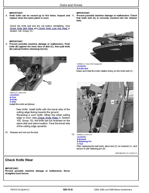 John Deere S250, S300 and S350 Mower-Conditioners Repair Manual (TM161519) John Deere S250, S300 and S350 Mower-Conditioners Repair Manual (TM161519)
