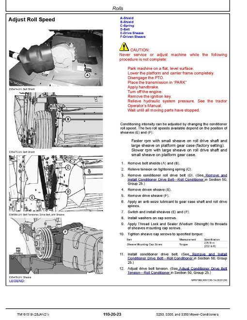 John Deere S250, S300 and S350 Mower-Conditioners Repair Manual (TM161519) John Deere S250, S300 and S350 Mower-Conditioners Repair Manual (TM161519)