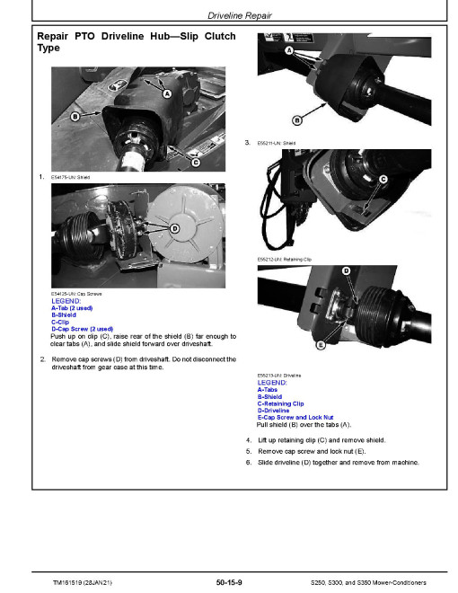 John Deere S250, S300 and S350 Mower-Conditioners Repair Manual (TM161519) John Deere S250, S300 and S350 Mower-Conditioners Repair Manual (TM161519)