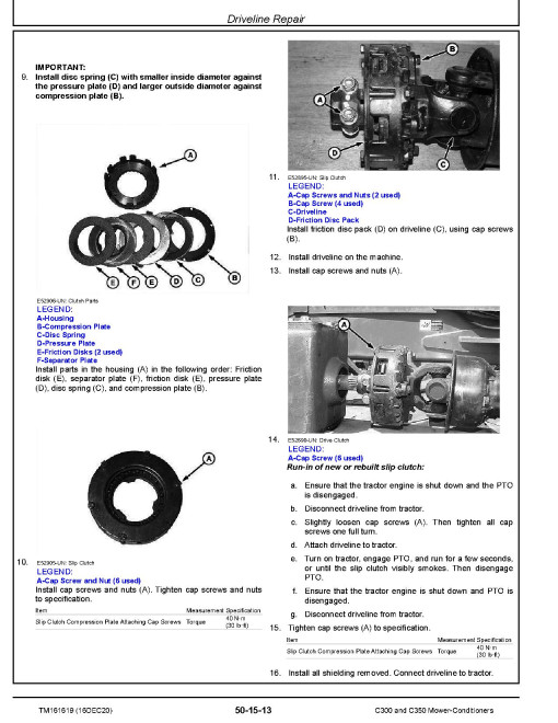 John Deere C300 and C350 Mower-Conditioners Repair Manual (TM161619) John Deere C300 and C350 Mower-Conditioners Repair Manual (TM161619)