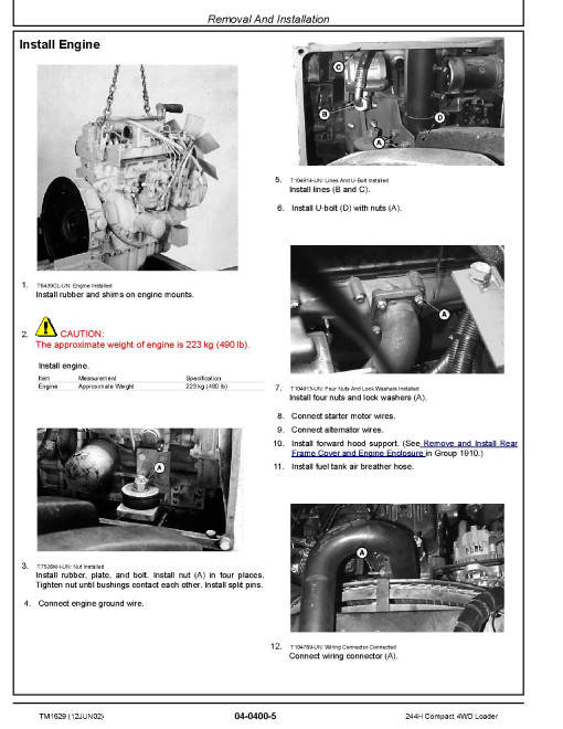 John Deere 244H Compact 4WD Loaders Repair Manual (TM1629) John Deere 244H Compact 4WD Loaders Repair Manual (TM1629)