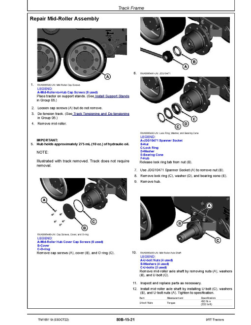 John Deere 9RT470, 9RT520 and 9RT570 Tracked Tractors (+SCRAPER) Repair Manual (TM165119) John Deere 9RT470, 9RT520 and 9RT570 Tracked Tractors (+SCRAPER) Repair Manual (TM165119)