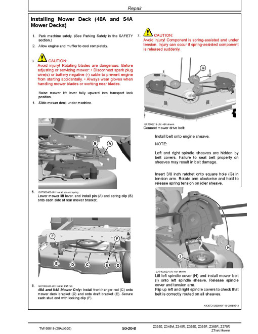 John Deere Z335E, Z345M, Z345R, Z355E, Z355R, Z365R and Z375R Ztrak Zero-Turn Mowers Technical Manual (TM166619) John Deere Z335E, Z345M, Z345R, Z355E, Z355R, Z365R and Z375R Ztrak Zero-Turn Mowers Technical Manual (TM166619)