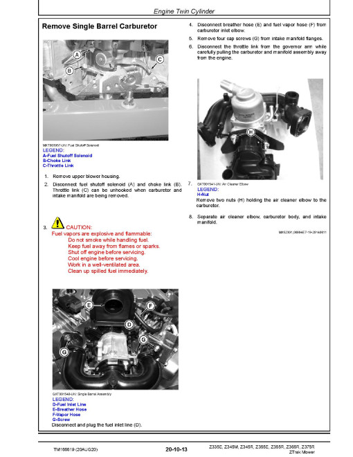 John Deere Z335E, Z345M, Z345R, Z355E, Z355R, Z365R and Z375R Ztrak Zero-Turn Mowers Technical Manual (TM166619) John Deere Z335E, Z345M, Z345R, Z355E, Z355R, Z365R and Z375R Ztrak Zero-Turn Mowers Technical Manual (TM166619)