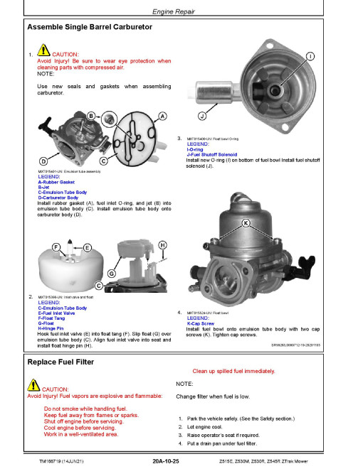 John Deere Z515E, Z530M, Z530R and Z545R ZTrak Zero-Turn Mowers Technical Manual (TM166719) John Deere Z515E, Z530M, Z530R and Z545R ZTrak Zero-Turn Mowers Technical Manual (TM166719)
