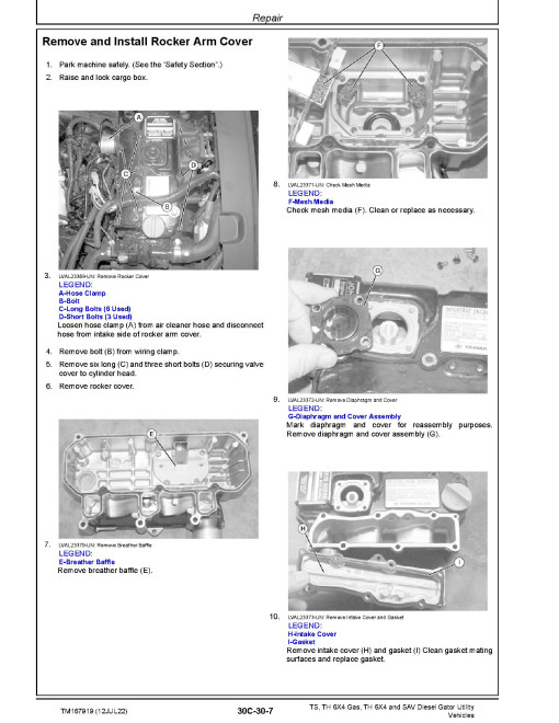 John Deere TH 6X4 Gas, TS, Diesel SAV and TH 6X4 Gator Utility Vehicles Technical Manual (TM167919) John Deere TH 6X4 Gas, TS, Diesel SAV and TH 6X4 Gator Utility Vehicles Technical Manual (TM167919)