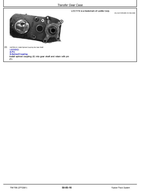 John Deere Rubber Track System for for S, W, T Series Combines Technical Manual (TM1705)
