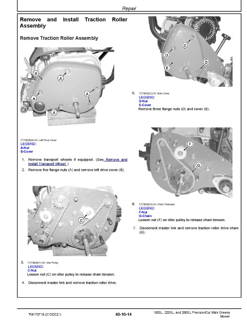 John Deere PrecisionCut 180SL, 220SL and 260SL Walk Greens Mowers (SN: 120001-130000) Technical Manual (TM173719)