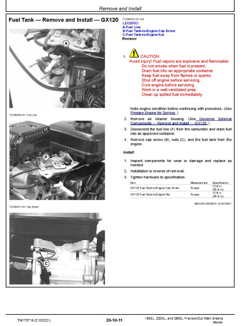 John Deere PrecisionCut 180SL, 220SL and 260SL Walk Greens Mowers (SN: 120001-130000) Technical Manual (TM173719)