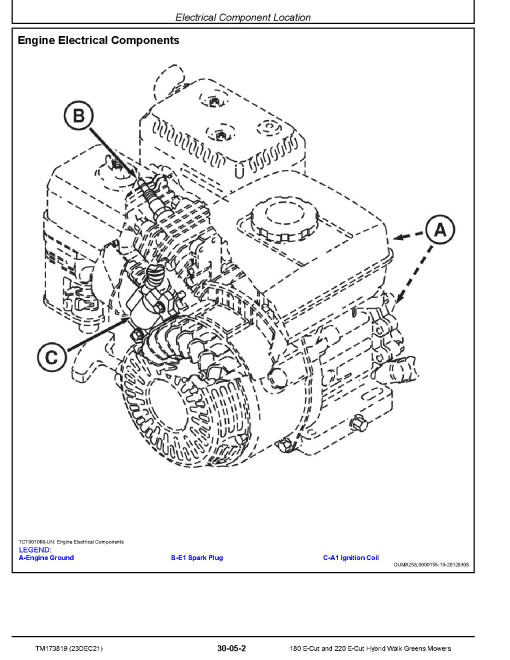 John Deere 180 E-Cut (SN from 100001) and 220 E-Cut (SN from 130001) Hybrid Walk Greens Mowers Technical Manual (TM173819)