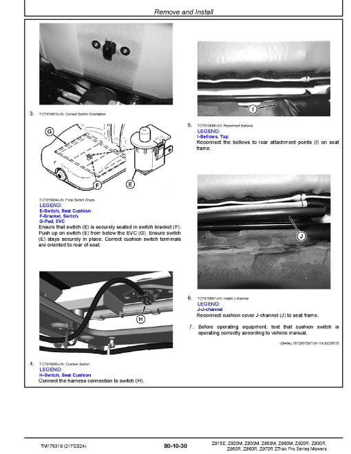 John Deere ZTrak Pro Z915E, Z920M/R, Z930M/R, Z950M/R, Z960M/R, Z970R Zero-Turn Mowers (SN:120001-140000) Technical Manual (TM176319)
