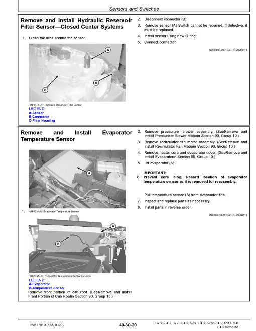 John Deere S760 STS, S770 STS, S780 STS, S785 STS and S790 STS Combines Repair Manual (TM177919) John Deere S760 STS, S770 STS, S780 STS, S785 STS and S790 STS Combines Repair Manual (TM177919)
