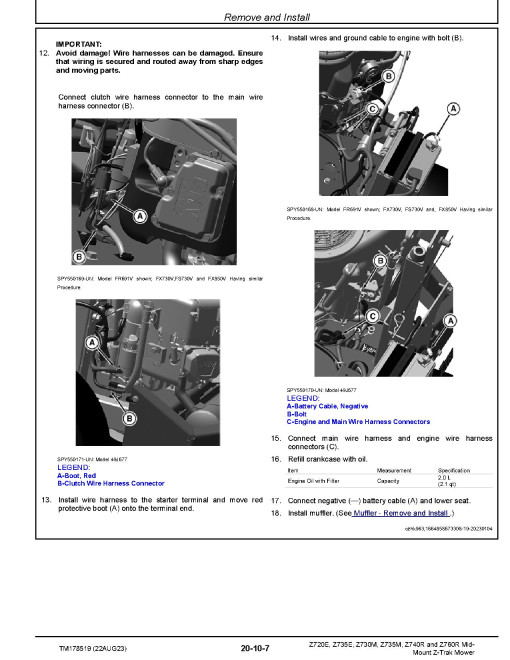 John Deere Z-Trak™ Z720E, Z730M, Z735E, Z735M, Z740R and Z760R (SN: 010001-) Mid-Mount Mowers Technical Manual (TM178519)
