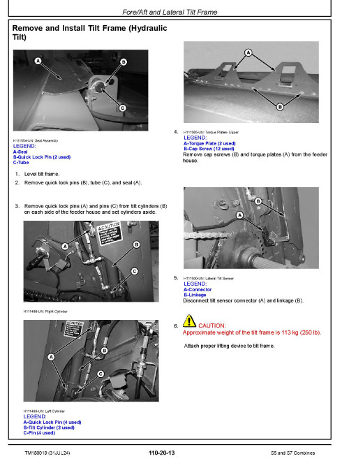 John Deere S5 500, S7 600, S7 700, S7 800, S7 850 and S7 900 (MY2025) Combines Repair Manual (TM180019)