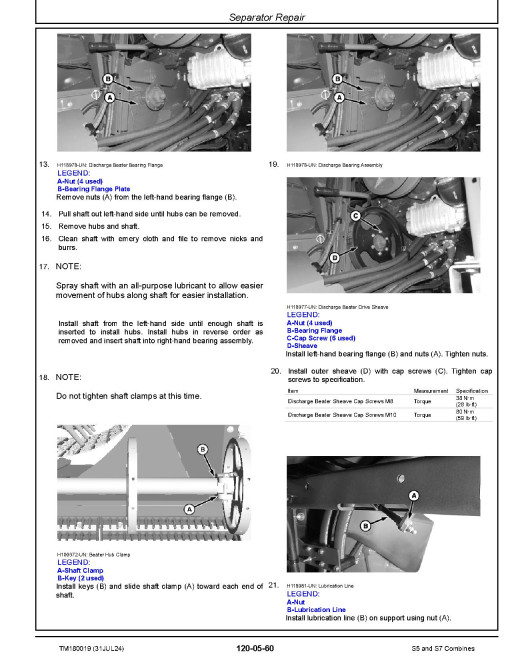 John Deere S5 500, S7 600, S7 700, S7 800, S7 850 and S7 900 (MY2025) Combines Repair Manual (TM180019)