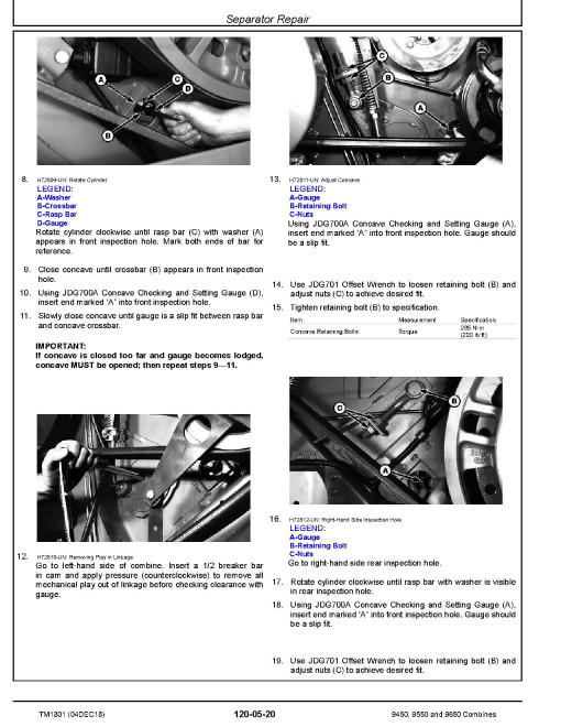 John Deere 9450 (SN. from 695100), 9550 (SN. from 695200) and 9650 (SN. from 695300) Combines Repair Manual (TM1801) John Deere 9450 (SN. from 695100), 9550 (SN. from 695200) and 9650 (SN. from 695300) Combines Repair Manual (TM1801)