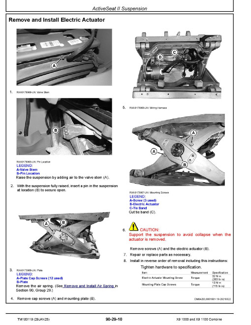 John Deere X9 1000 and X9 1100 (MY2025) Combines Repair Manual (TM180119)