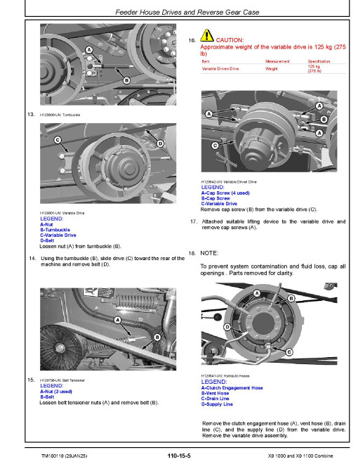 John Deere X9 1000 and X9 1100 (MY2025) Combines Repair Manual (TM180119)