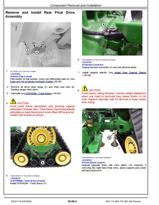 John Deere 9RX 710, 9RX 770 and 9RX 830 Articulated Tracked Tractors Repair Manual (TM181719)
